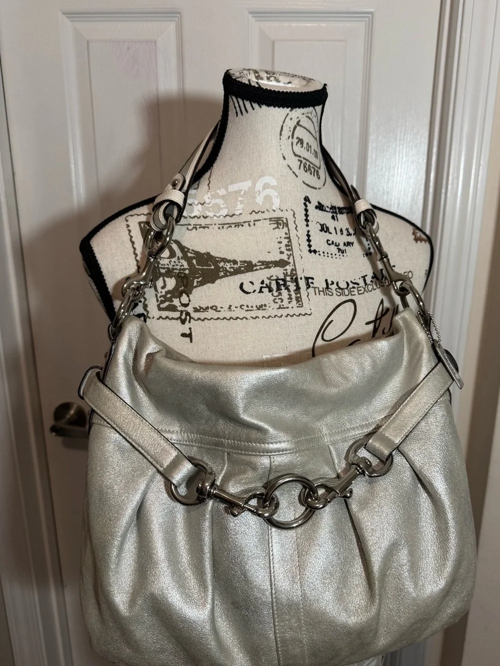 Vintage Coach Metallic Silver Goat Suede Pleated Belted Hobo Bag (Style 8B33)